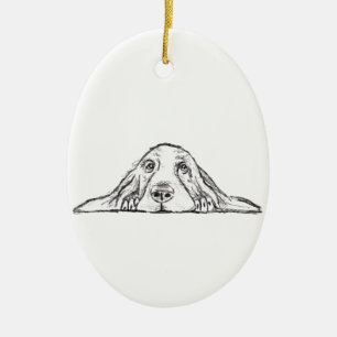 basset hound zwart wit eenvoudig puppy hondenogen keramisch ornament