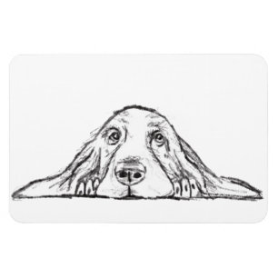 basset hound zwart wit eenvoudig puppy hondenogen magneet