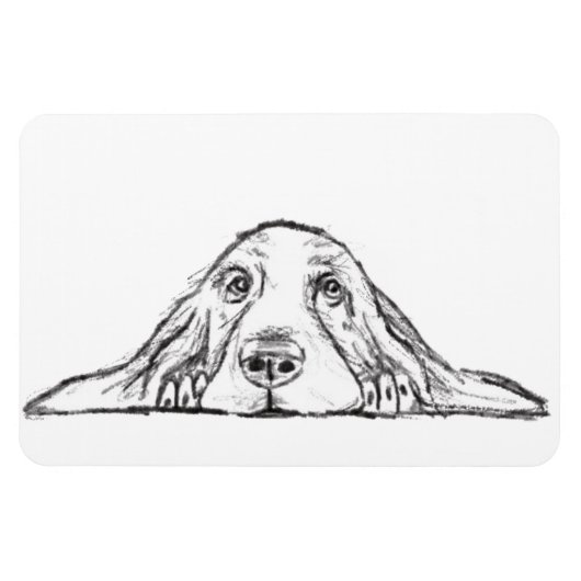 basset hound zwart wit eenvoudig puppy hondenogen  magneet (Horizontaal)