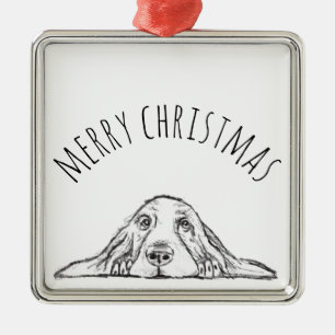 basset hound zwart wit eenvoudig puppy hondenogen metalen ornament