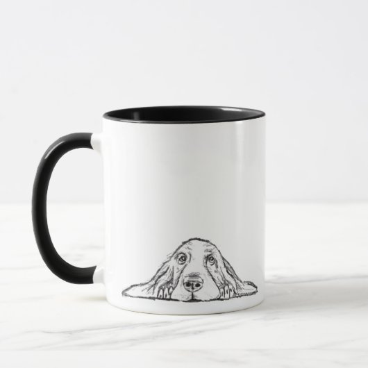 basset hound zwart wit eenvoudig puppy hondenogen mok (Links)