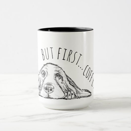 basset hound zwart wit eenvoudig puppy hondenogen mok (Midden)