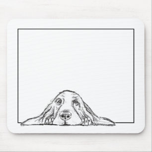 basset hound zwart wit eenvoudig puppy hondenogen muismat
