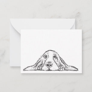 basset hound zwart wit eenvoudig puppy hondenogen notitiekaartje