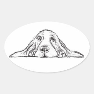 basset hound zwart wit eenvoudig puppy hondenogen ovale sticker