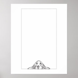basset hound zwart wit eenvoudig puppy hondenogen poster