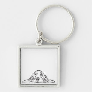 basset hound zwart wit eenvoudig puppy hondenogen  sleutelhanger