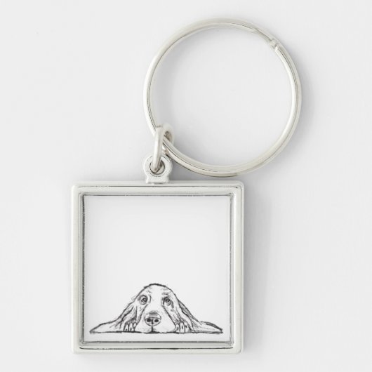 basset hound zwart wit eenvoudig puppy hondenogen sleutelhanger (Voorkant)