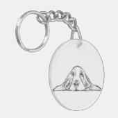 basset hound zwart wit eenvoudig puppy hondenogen sleutelhanger (Voorkant Links)