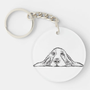 basset hound zwart wit eenvoudig puppy hondenogen  sleutelhanger