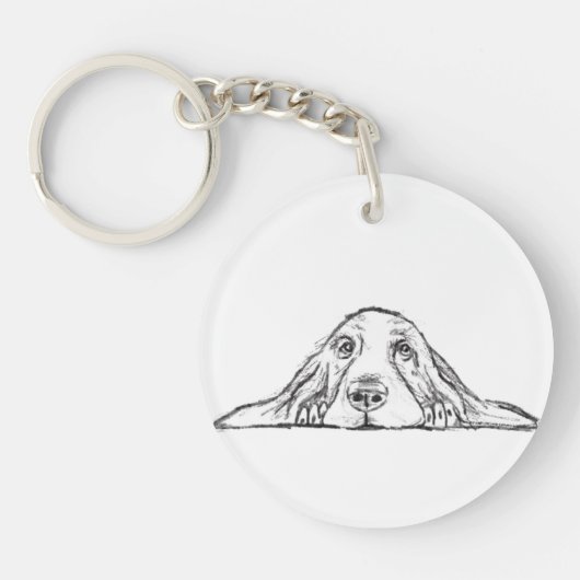 basset hound zwart wit eenvoudig puppy hondenogen sleutelhanger (Voorkant)