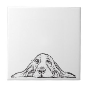 basset hound zwart wit eenvoudig puppy hondenogen tegeltje