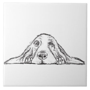 basset hound zwart wit eenvoudig puppy hondenogen tegeltje