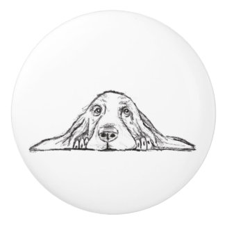 basset hound zwart wit simpele puppy hond ogen keramische knop