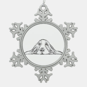 basset hound zwart wit simpele puppy hond ogen tin sneeuwvlok ornament