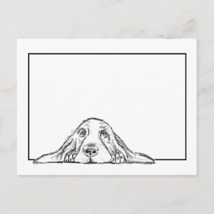 basset hound zwart wit simpele puppy hondenogen briefkaart