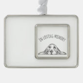 basset hound zwart wit simpele puppy hondenogen  verzilverd omlijst ornament (Voorkant)