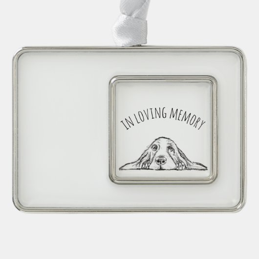 basset hound zwart wit simpele puppy hondenogen verzilverd omlijst ornament (Voorkant)