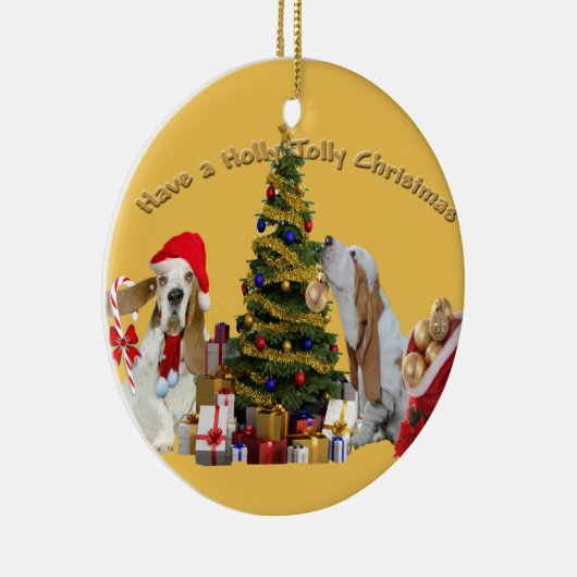 Basset Hounds hebben Holly Jolly Kerstmis Keramisch Ornament (Rechts)