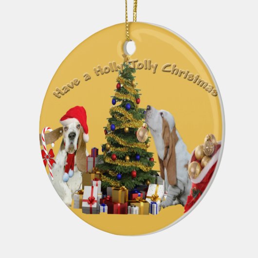 Basset Hounds hebben Holly Jolly Kerstmis Keramisch Ornament (Links)