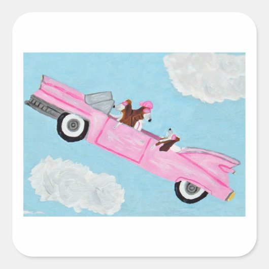 Basset Hounds in pink convertible Sticker (Voorkant)