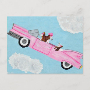 Basset Hounds in Roze Convertible Briefkaart