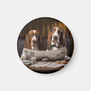 Basset hounds lezen van de krant magneet