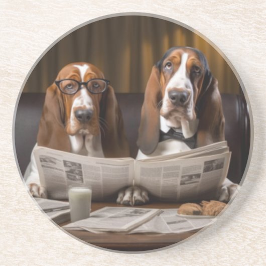 Basset hounds lezen van de krant zandsteen onderzetter (Voorkant)