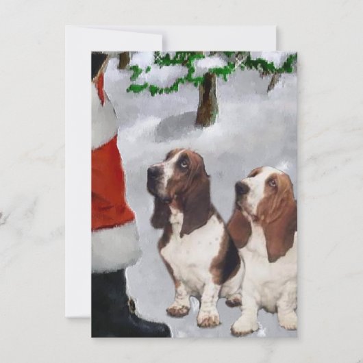 Basset Hounds Ontmoet Santa Christmas Kaart (Voorkant)