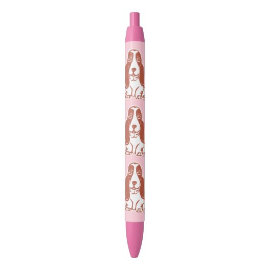 Basset Hounds Roze Pens Zwarte Inkt Pen (Voorkant Verticaal)