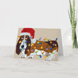 Basset in de Lichten dat van Kerstmis wordt Feestdagen Kaart