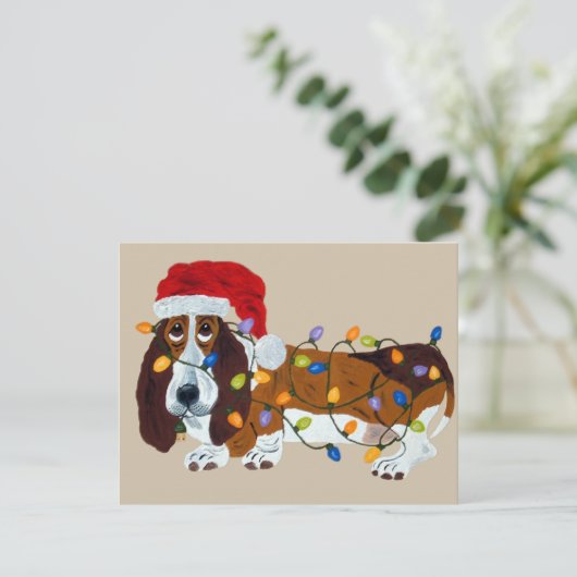 Basset in de Lichten dat van Kerstmis wordt Feestdagenkaart (Staand voorkant)