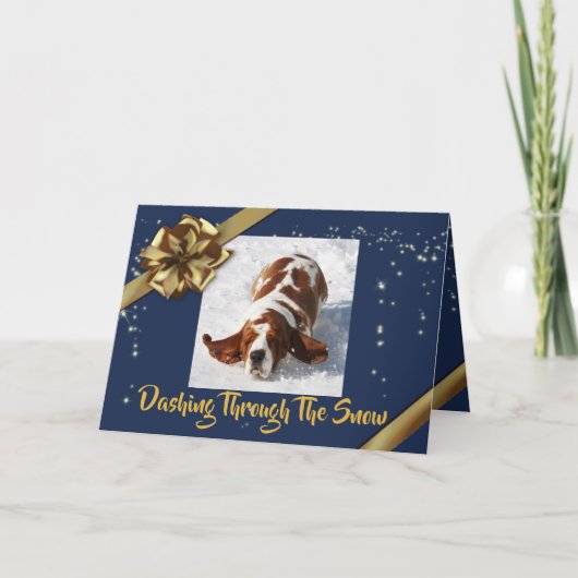 Basset in Snow op kerstvakantie Kaart (Voorkant)