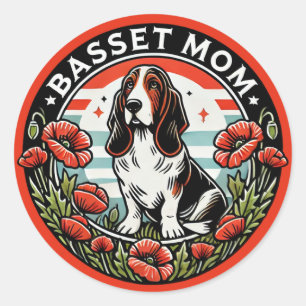 Basset Moeder Ronde Sticker