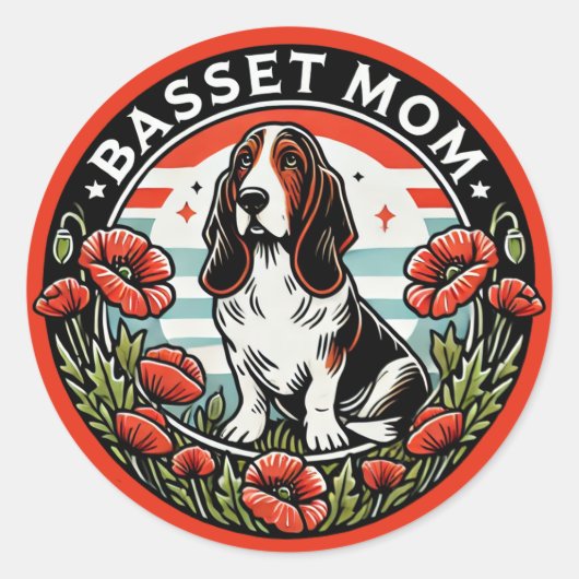 Basset Moeder Ronde Sticker (Voorkant)