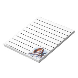 Basset Puppy Spelen Met Een Stok In De Wintersneeu Notitieblok