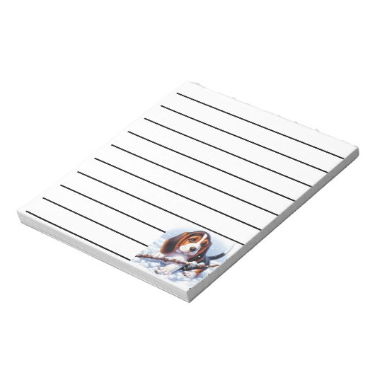 Basset Puppy Spelen Met Een Stok In De Wintersneeu Notitieblok (Linkerzijde)