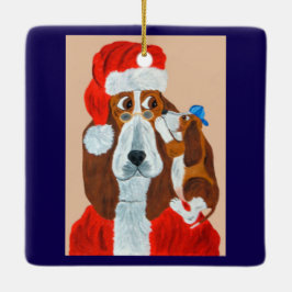 Basset Puppy vertelt Sinterklaas zijn kerstwensen Keramisch Ornament