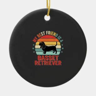 Basset Retriever Retro Zonsondergang Hond Keramisch Ornament