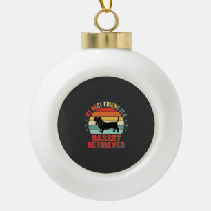 Basset Retriever Retro Zonsondergang Hond Keramische Bal Ornament