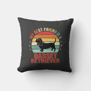 Basset Retriever Retro Zonsondergang Hond Kussen
