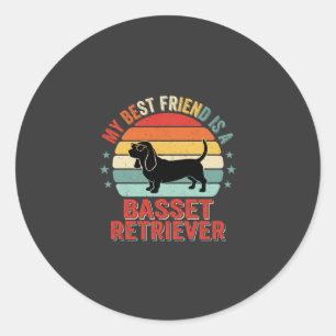 Basset Retriever Retro Zonsondergang Hond Ronde Sticker