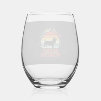 Basset Retriever Retro Zonsondergang Hond Wijnglas Zonder Voet