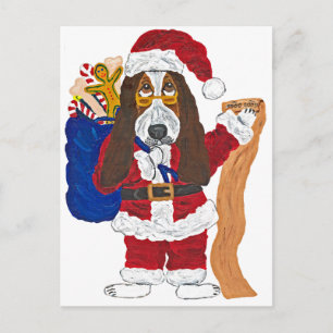 Basset Santa Checking List of Good Bassets Feestdagenkaart