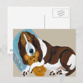 Basset slaapt met teddybeer briefkaart (Voorkant / Achterkant)