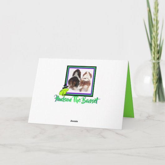 Basset "Witch" met Frog & Cauldron op Halloween Ka Kaart (Achterkant)