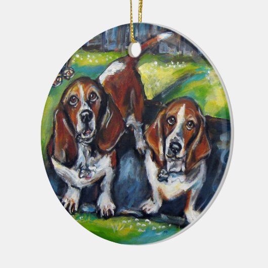 Bassets Murphy en Maddy Keramisch Ornament (Links)