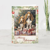 Bassett Hound Christmas Feestdagen Kaart (Voorkant)