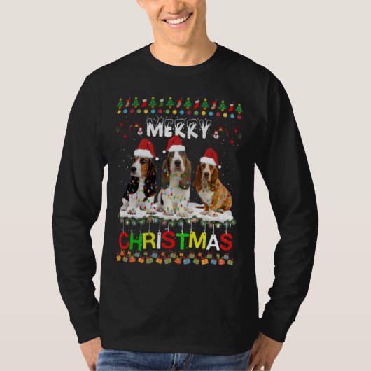 Bassett Hound Kerstmis Light Pajama Xmas Dog T-shirt (Voorkant)