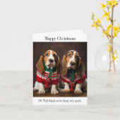 Bassett Hound Puppies Kerst Kaart (Gele Bloem)